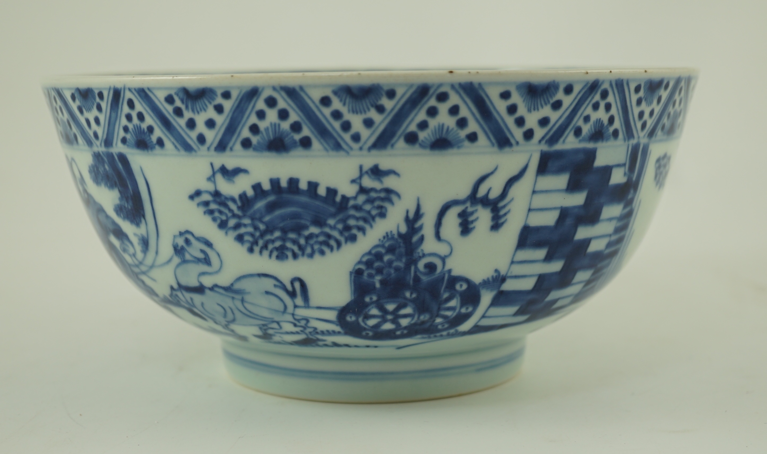 A Chinese blue and white ‘foreign ambassadors’ bowl, Kangxi/Yongzheng period, 21.5cm diameter